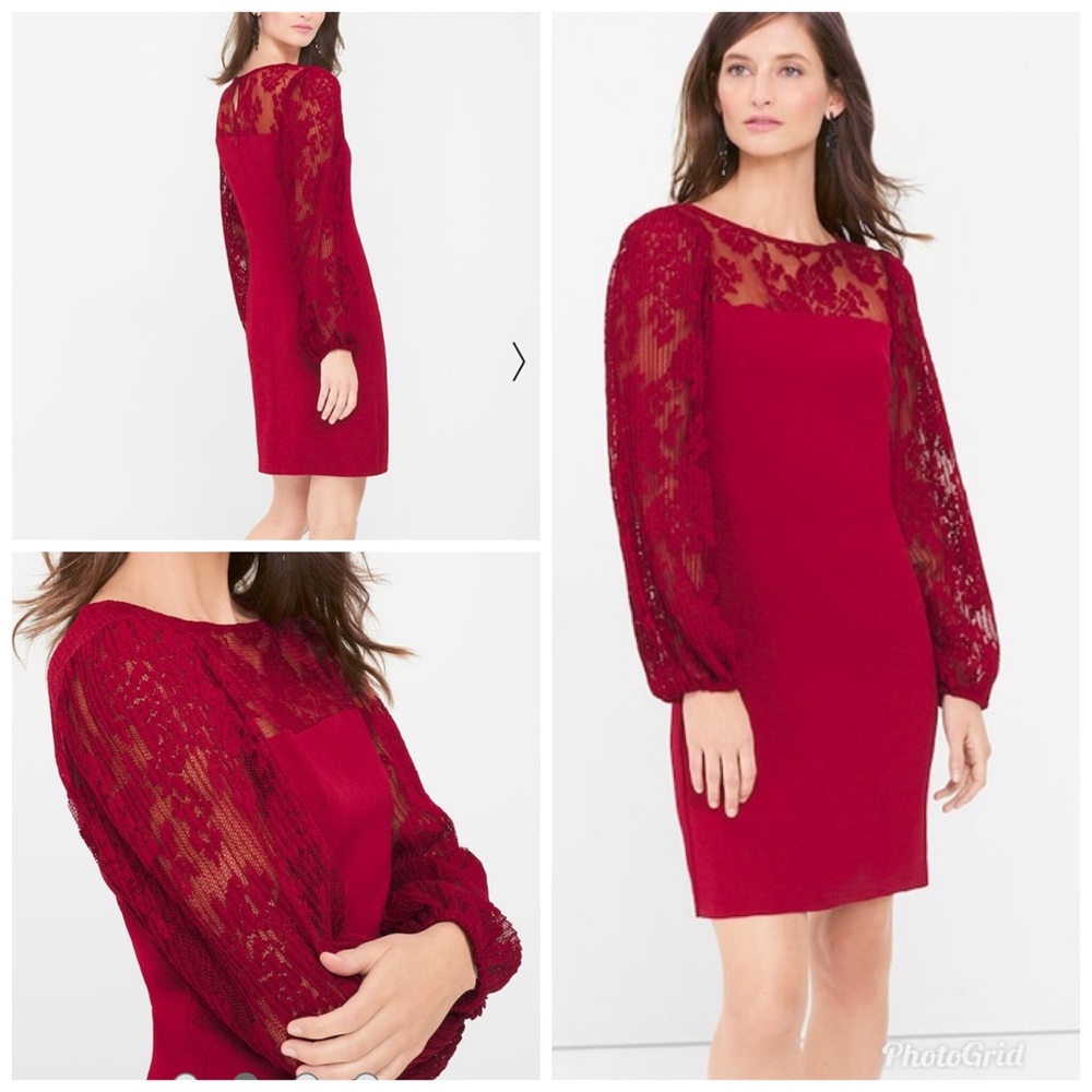 WHBM lace long sleeve shift wine burgundy bell red